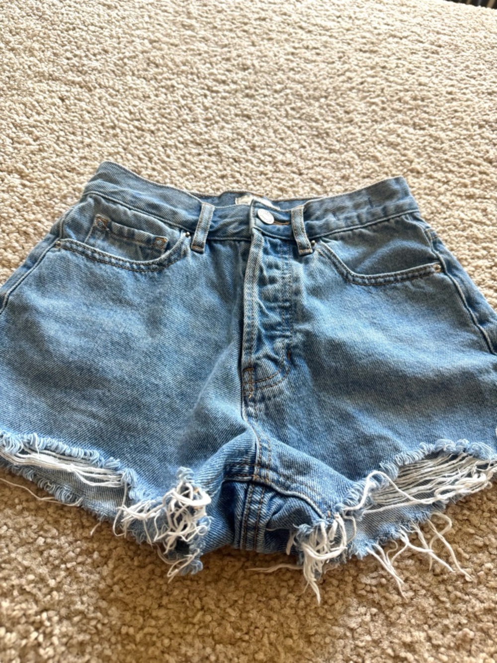 Pacsun Jean Shorts Vintage High Rise Women's Sz 25 Blue Distressed Raw Hem - Picture 7 of 7